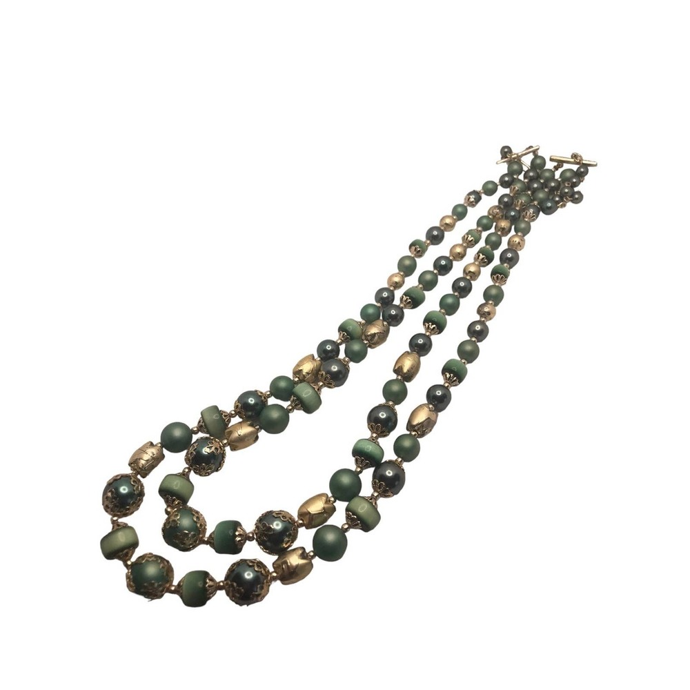 Vintage Green Double‎ Strand Moonstone Japan Necklace